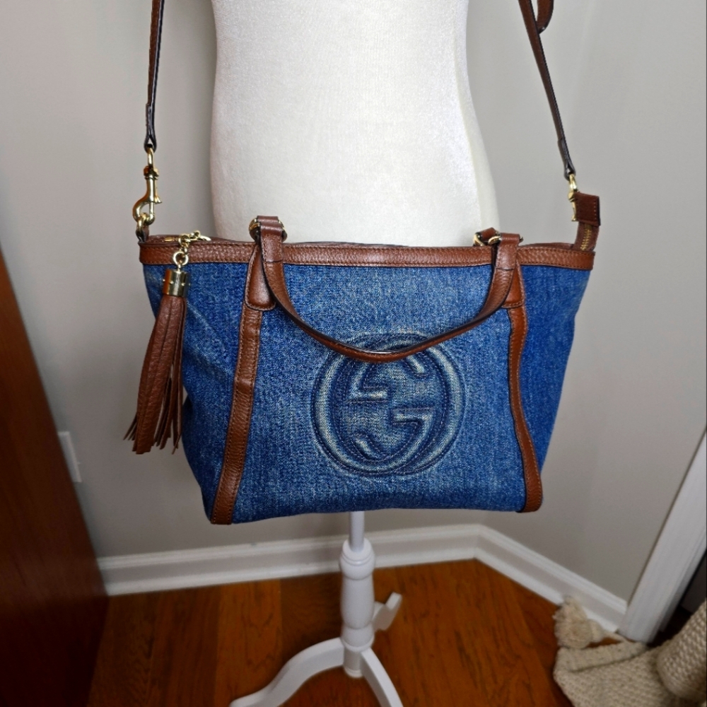 Gucci GG Soho Denim 2 Way Handbag/ Shoulder Bag
